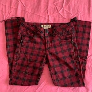 Deep matte red plaid pants